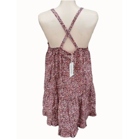 Universal Thread Womens Mini Dress Criss Cross Back Short Pintuck Pink Floral S - Picture 2 of 5
